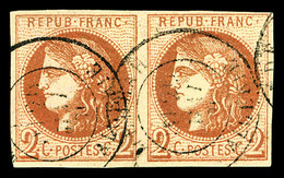 O N°40B, 2c Brun-rouge En Paire Obl Càd. TTB (signée Calves/certificat)  Qualité: O  Cote: 750 Euros - 1870 Bordeaux Printing