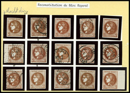 O 2c Bordeaux, Bloc Report De 15 Exemplaires Reconstitué Dont Bord De Feuille, Nuances (chocolat Clair...). B/SUP. R. (s - 1870 Uitgave Van Bordeaux