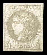 ** N°41A, 4c Gris Report 1 (position 1), Quatre Belles Marges, Fraîcheur Postale. SUPERBE. R.R.R. (signé Brun/certificat - 1870 Emission De Bordeaux