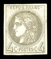 * N°41A, 4c Gris Report 1, Jolie Pièce. SUPERBE. R.R. (signé Calves/certificat)  Qualité: *  Cote: 5500 Euros - 1870 Ausgabe Bordeaux