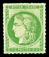 * N°42A, 5c Vert-jaune Report 1, Position 10 Du Report, Percé En Ligne, Quasi **, Fraîcheur Postale, R.R.R (certificats) - 1870 Uitgave Van Bordeaux