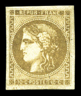 * N°43Ab, 10c Bistre Verdâtre Nuance Foncée, Très Jolie Couleur, Rare (signé Calves/Brun/certificat)  Qualité: *  Cote:  - 1870 Ausgabe Bordeaux