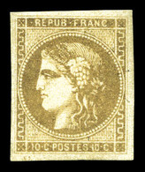 * N°43Ab, 10c Bistre Verdâtre Nuance Foncée, Très Jolie Couleur, Rare (signé Calves/Brun/certificat)  Qualité: *  Cote:  - 1870 Emission De Bordeaux