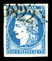 O N°44A, 20c Bleu Type I Report 1, Quatre Belles Marges, Très Jolie Pièce. SUP (certificat)  Qualité: O  Cote: 800 Euros - 1870 Emissione Di Bordeaux