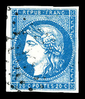 O N°44A, 20c Bleu Type I Rep 1. TB (signé Calves/Brun/certificat)  Qualité: O  Cote: 900 Euros - 1870 Ausgabe Bordeaux