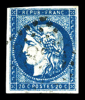 O N°44Aa, 20c Bleu Foncé Type I Report 1, Superbe Nuance Intense. R.R. (signé/Certificat)  Qualité: O  Cote: 1100 Euros - 1870 Uitgave Van Bordeaux