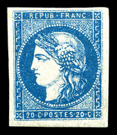 ** N°44B, 20c BLEU VIF, Type I Report 2, Très Grandes Marges, Fraîcheur Postale. MAGNIFIQUE. R.R.R. (signé Calves/Roumet - 1870 Ausgabe Bordeaux