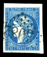 O N°44B, 20c Bleu Type I Report 2 Obl GC '5082', Quatre Belles Marges, Très Jolie Pièce. SUP (certificat)  Qualité: O  C - 1870 Emission De Bordeaux