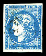 O N°44B, 20c Bleu Type I Report 2, Jolies Marges, TTB (certificat)  Qualité: O  Cote: 850 Euros - 1870 Emission De Bordeaux