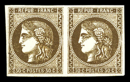 ** N°47e, 30c Brun, 'R' Relié Au Cadre Tenant à Normal En Paire, Fraîcheur Postale. SUP (certificat)  Qualité: ** - 1870 Bordeaux Printing