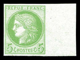 ** N°53d, 5c Vert-jaune Sur Azuré, Non Dentelé Bdf, Fraîcheur Postale, SUP (signé Calves/Certificat)  Qualité: ** - 1871-1875 Ceres