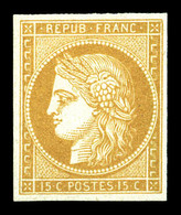 ** N°59c, 15c Bistre Non Dentelé, Fraîcheur Postale, SUP (signé Calves/certificat)  Qualité: ** - 1871-1875 Ceres