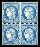 ** N°60, 25c Bleu En Bloc De Quatre, Fraîcheur Postale. SUP (certificat)  Qualité: ** - 1871-1875 Cérès