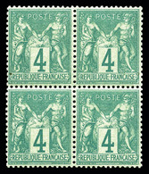 ** N°63, 4c Vert, Bloc De Quatre (2ex*), Très Bon Centrage. SUP (certificat)  Qualité: ** - 1876-1878 Sage (Typ I)