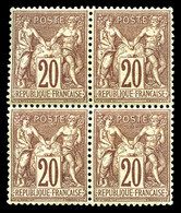 ** N°67, 20c Brun-lilas Type I, Bloc De Quatre, Fraîcheur Postale, Très Bon Centrage. SUPERBE. R.R.R (signé Calves/certi - 1876-1878 Sage (Tipo I)