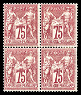 * N°71, 75c Carmin Type I En Bloc De Quatre (1ex**), Quelques Defauts De Dentelure Sur 1ex, Fraîcheur Postale, SUP (sign - 1876-1878 Sage (Tipo I)