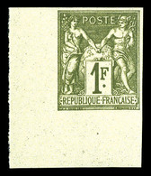 ** N°72a, 1f Bronze Type I Non Dentelé, Coin De Feuille, Fraîcheur Postale. SUP (signé Brun/certificat)  Qualité: ** - 1876-1878 Sage (Typ I)