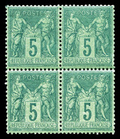 ** N°75, 5c Vert, Bloc De 4, Très Bon Centrage. TTB  Qualité: ** - 1876-1878 Sage (Tipo I)