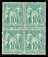** N°76, 10c Vert Type II En Bloc De Quatre, Centrage Parfait, Fraîcheur Postale. SUPERBE. R.R.R. (signé Calves/Roumet/c - 1876-1878 Sage (Typ I)
