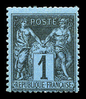 * N°84, 1c Noir Sur Bleu De Prusse, Très Belle Nuance. TB. R.R. (signé/certificats)   Qualité: *  Cote: 17000 Euros - 1876-1878 Sage (Tipo I)