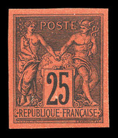 ** N°91b, 25c Noir Sur Rouge Non Dentelé, Fraîcheur Postale. SUP (certificat)  Qualité: ** - 1876-1878 Sage (Tipo I)