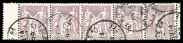 O N°95, 5F Violet Sur Lilas, Bande De 5 Bdf. SUP (certificat)  Qualité: O  Cote: 700 Euros - 1876-1878 Sage (Typ I)