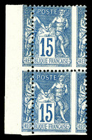 ** N°101, 15c Bleu, Paire Piquage à Cheval + Ex Dentelé Sur 3 Cotés, Bdf. SUP (signé Calves/certificat)  Qualité: ** - 1876-1878 Sage (Typ I)