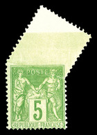 ** N°102, 5c Vert-jaune: Piquage Oblique Par Pliage. SUP  Qualité: ** - 1876-1878 Sage (Typ I)