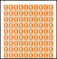 (*) N°30, 30c Orange Vif: Essai En Panneau De 90 Exemplaires Bdf Avec Cachet De Contrôle, Fraîcheur Postale. R.R. SUPERB - Altri & Non Classificati