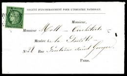 O N°2, 15c Vert Obl étoile Sur Lettre Locale De Paris, SUP (certificat)  Qualité: O  Cote: 1850 Euros - 1849-1876: Klassieke Periode