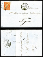 O N°5a, 40c Orange-vif Obl Grille Sur Petite Lettre De Paris Le 9 Avril 1850 Pour Lyon. TTB (signé Scheller/certificat)  - 1849-1876: Période Classique