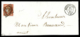 O N°7, 1F Vermillon, Nuance Particulièrement Soutenue Sur Petite Lettre (manque Rabat) De Pradelles Le 25 Janvier 1849.  - 1849-1876: Periodo Classico