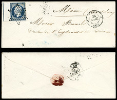 O N°10b, 25c Bleu, Bord De Feuille Latéral Gauche Avec Filet D'encadrement, Obl étoile Sur Petite Lettre De Paris Le 24  - 1849-1876: Periodo Classico