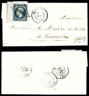 O N°10b, 25c Bleu Coin De Feuille Avec FILET D'ENCADREMENT Partiel, Pli D'archive, Obl Petits Chiffres 2204 Sur Lettre D - 1849-1876: Klassik