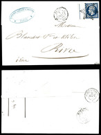 O N°14Ai, 20c Bleu Foncé, Bord De Feuille Avec Filet D'encadrement, Obl étoile Sur Lettre De Paris Le 5.9.55. TTB (certi - 1849-1876: Klassik