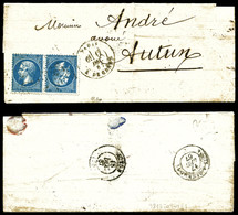 O N°22b, 20c Bleu En Paire Tête-bêche Sur Lettre De Paris Le 17 Dec 1867 Pour Autun, SUP (signé Calves/certificats)  Qua - 1849-1876: Klassik