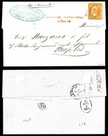 O N°23, 40c Orange Obl Rectangle De Points 19 Sur Lettre De Marseille 1866 Pour Naples, TTB (signé Calves/certificat)  Q - 1849-1876: Periodo Classico