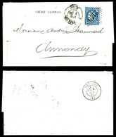 O N°46B, 20c Bleu Type III Rep 2 Bord De Feuille Latéral Sur Lettre De Lyon Pour Annonay, Piece Choisie, SUP (certificat - 1849-1876: Klassik