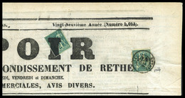 O N°62, 2c Sage Type I (2ex), Affr à 4c Sur Bandeau De Journal 'L'espoir De Rethel' Du 30.08.1876: Près Affranchissement - 1849-1876: Klassik