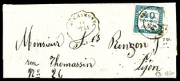 O N°7, 40c Bleu Sur Petite Lettre De St Chamond à Destination De Lyon. R.R. SUPERBE (signé Calves/certificat)  Qualité:  - 1849-1876: Klassik