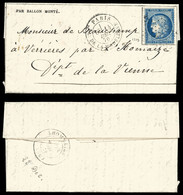 O LE PARMENTIER', Gazette Des Absents N°16 Affranchie Avec 20c Siège, Cad De La Madeleine Du 14 Dec 70 Pour L'hommaize,  - War 1870