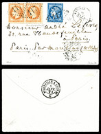 O Rare Affranchisement: 40c Lauré X2 Ex (N°31) Et 20c Bordeaux (N°45) Sur Petite Lettre Obl Gros Chiffres 117 D'Antibes  - Krieg 1870