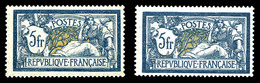 ** N°123/a, 5f Merson: Bleu Et Chamois Et Bleu Et Olive, Les 2 Exemplaires TB (certificat)  Qualité: **  Cote: 750 Euros - 1900-02 Mouchon