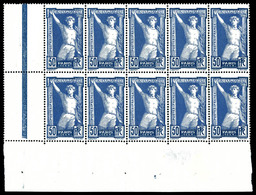 ** N°186, JO De Paris 1924, 50c Bleu Et Outremer En Bloc De 10 Exemplaires Cdf. TB  Qualité: **  Cote: 1115 Euros - 1900-02 Mouchon