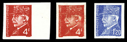 ** N°525A/C/Ca, (n° Maury), Non émis, Pétain: 1f 20 Bleu Et 4f Rouge Rose Non Dentelés + 4f Rouge-rose Impression Recto- - 1900-02 Mouchon