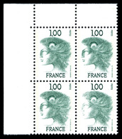 ** N°1895B, Non émis, Marianne D'EXCOFFON, 1F Vert En Bloc De Quatre Coin De Feuille,. R.R.R. SUPERBE (certificats)  Qua - 1900-02 Mouchon