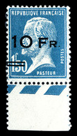 * N°4, Pasteur Surchargé à Bord Du Paquebot 'Ile De France', 10F Sur 1F50 Bleu, Bord De Feuille, Fraîcheur Postale, SUP. - 1927-1959 Postfris