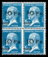 * N°4b, Pasteur, 10F Sur 1F50 Bleu, 2 Paires Surcharges Espacées Tenant à Normales En Bloc De Quatre, Légères Imperfecti - 1927-1959 Nuovi