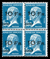 * N°4b, Pasteur, 10F Sur 1F50 Bleu, 2 Paires Surcharges Espacées Tenant à Normales En Bloc De Quatre, Légères Imperfecti - 1927-1959 Postfris