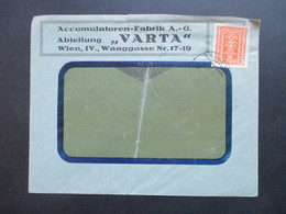 Österreich 1922 Dachauer Nr. 393 EF Auf Firmenbrief Accumulatoren Fabrik Varta In Wien. Thematik Batterien - Covers & Documents
